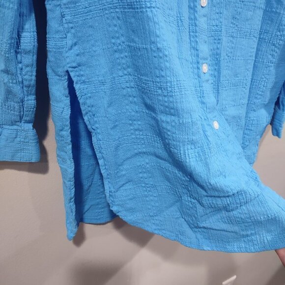 Cato Women's Blue Crinkle Button Down Top - Picture 4 of 5
